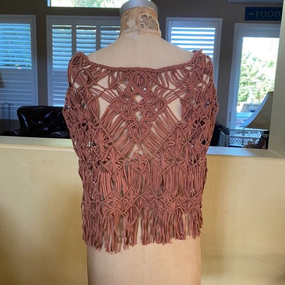 Ella Moss Crochet Fringe Poncho Beach Cover Up Festival Boho One Size - Picture 3 of 8